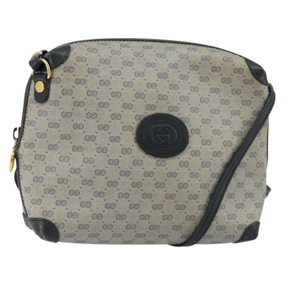 Authentic GUCCI Micro GG Canvas Bag PVC Leather Navy Gold 007 115 0093